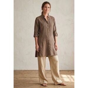 Sartoria delle Sirene Brown Linen Pintuck Tunic Shirt Made in Italy XL Womens